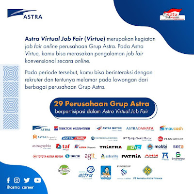 JOB FAIR - Astra Virtual Job Fair (29 Perusahaan Group Astra) JOB FAIR - Astra Virtual Job Fair (29 Perusahaan Group Astra)